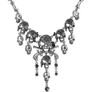 Pirate Skull Tassel Necklace Alloy Silver 45in Women Jewelry Gift